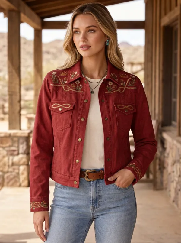 Frontier Floral Rope Embroidered Prairie Look Women's Western Jacket