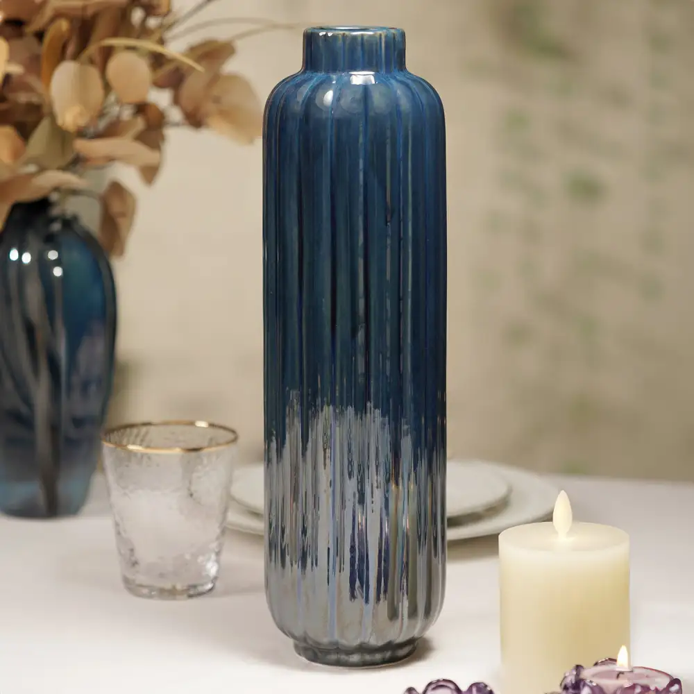 Navy Linear Ceramic Vase