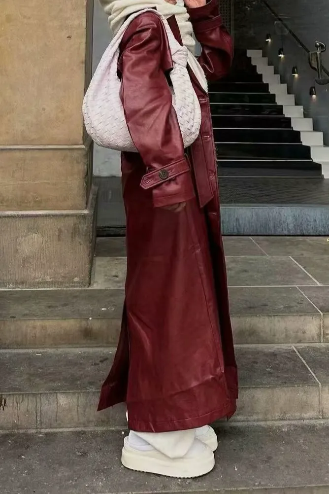 Belted Leather Chic Coat