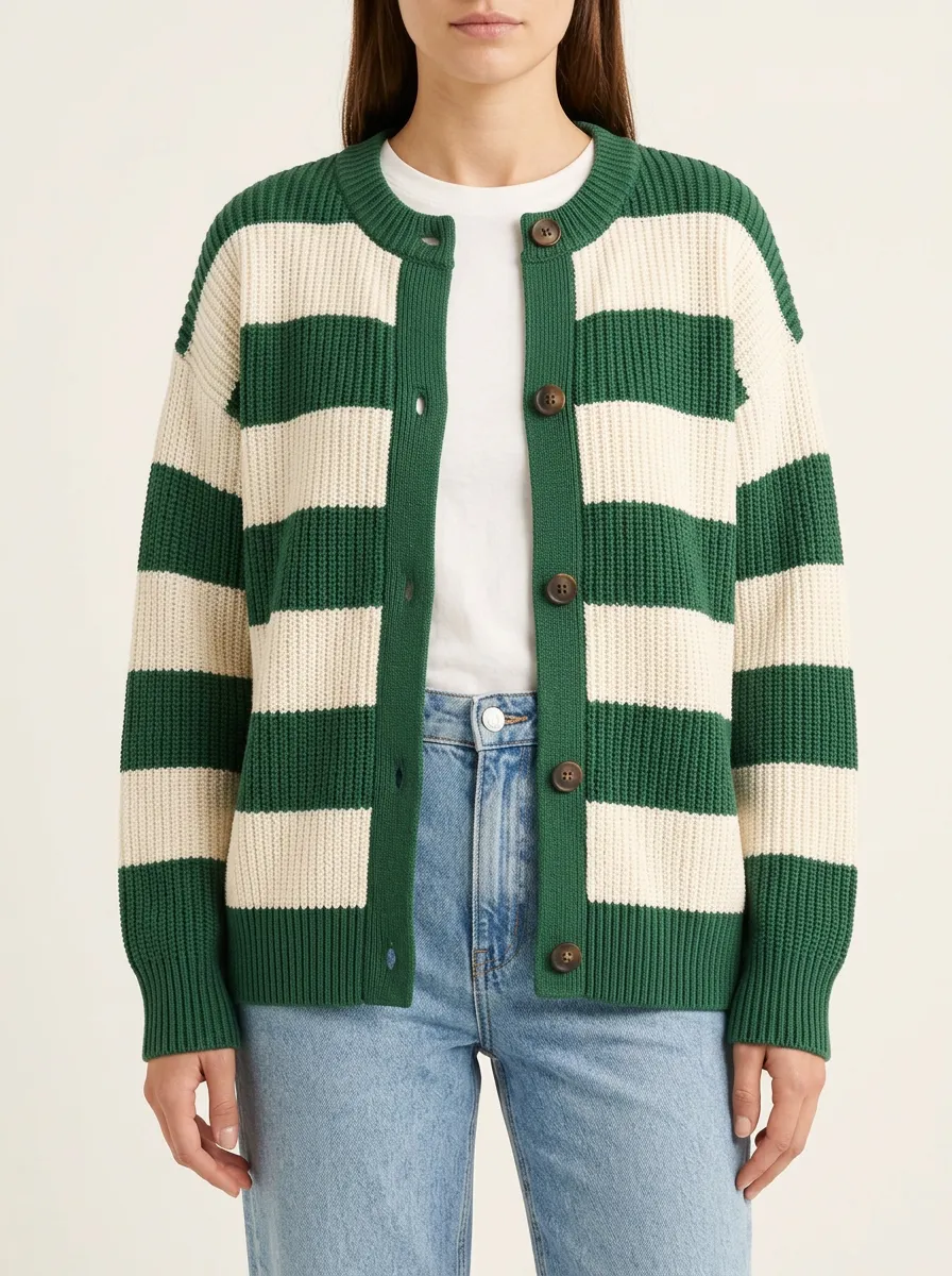 Casual Rugby Striped Knit Cardigan