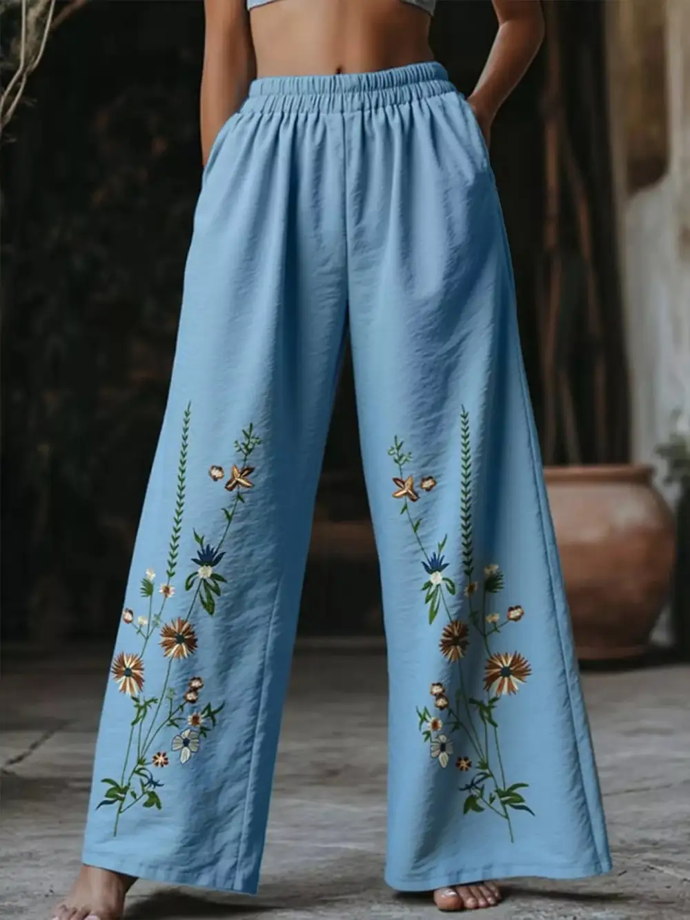Wide Leg Floral Everyday Comfort Fit Pants
