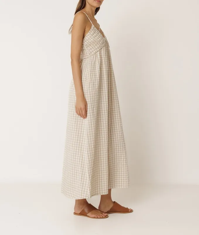 Linen Cotton V-Neck Maxi Dress