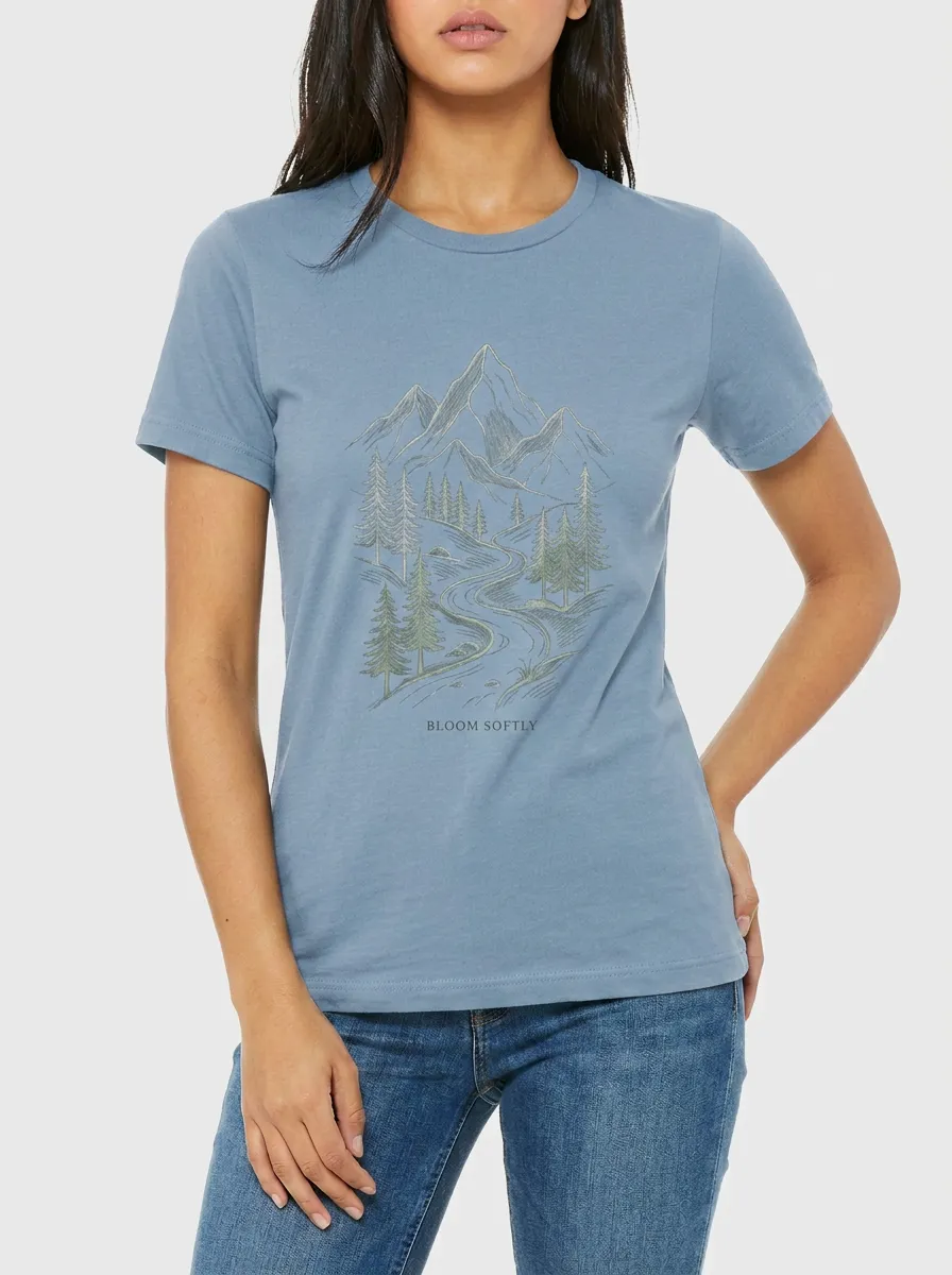 Women's Nature Lover Mountain Forest Bloom Softly Printed T-shirt