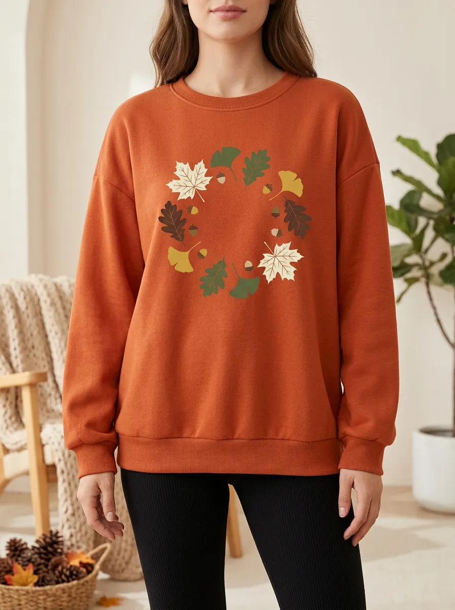 Rustic Printed Acorn Graphic Sweatshirt