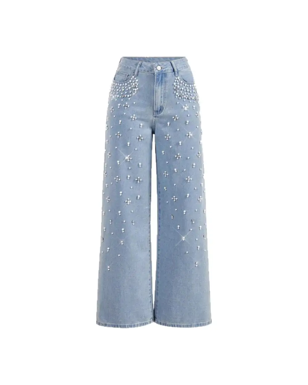 Beaded Relaxed Straight-Leg Jeans