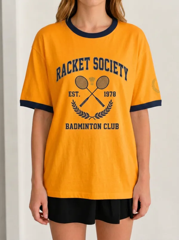 Women's Badminton Lover Racket Society Printed T-shirt