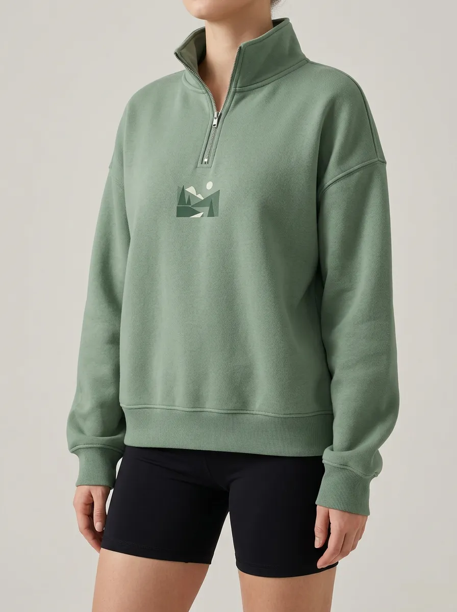 Women's Quarter-Zip Mountain Forest Printed Sweatshirt
