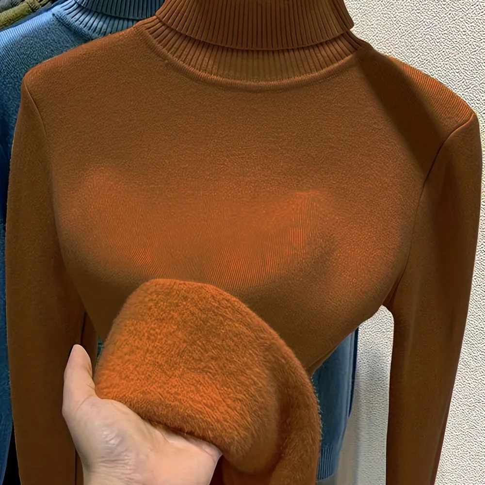 Turtle Neck Fleece Pullover Sweater Elegant Long