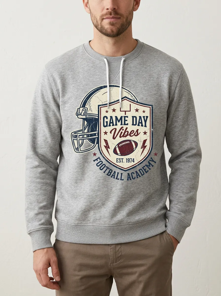 Men's Football Game Day Helmet Shield Printed Sweatshirt