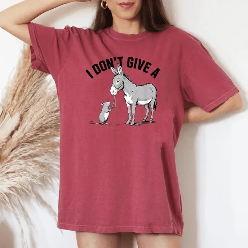 I Dont Give A Rats Donkey Mouse Rat Meme Offensive Humor Women's Oversized Comfort T-shirt