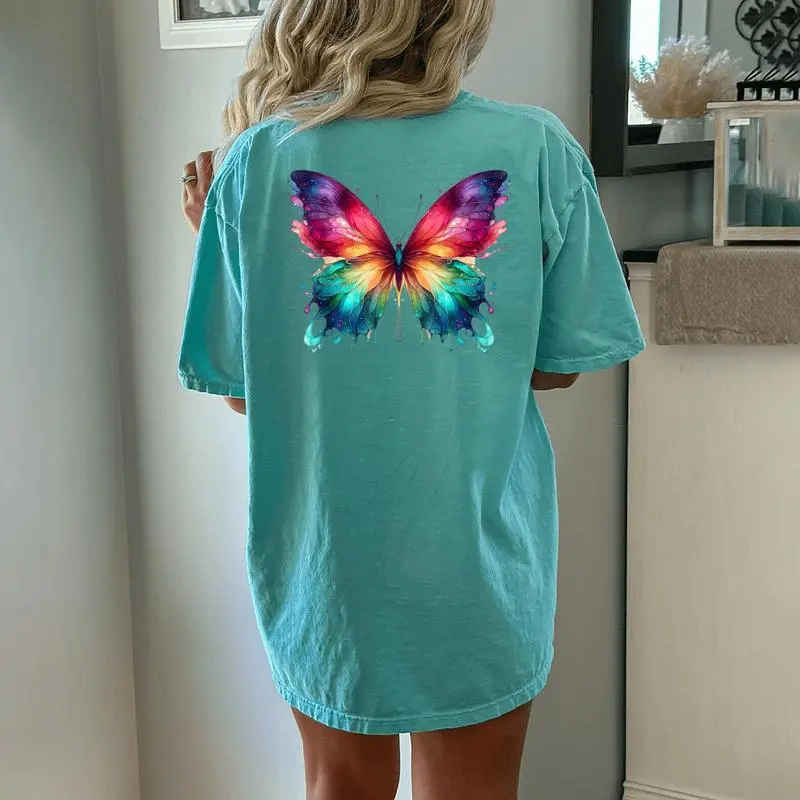 Watercolor Butterfly Graphic Women Women's Oversized Comfort T-Shirt Back Print