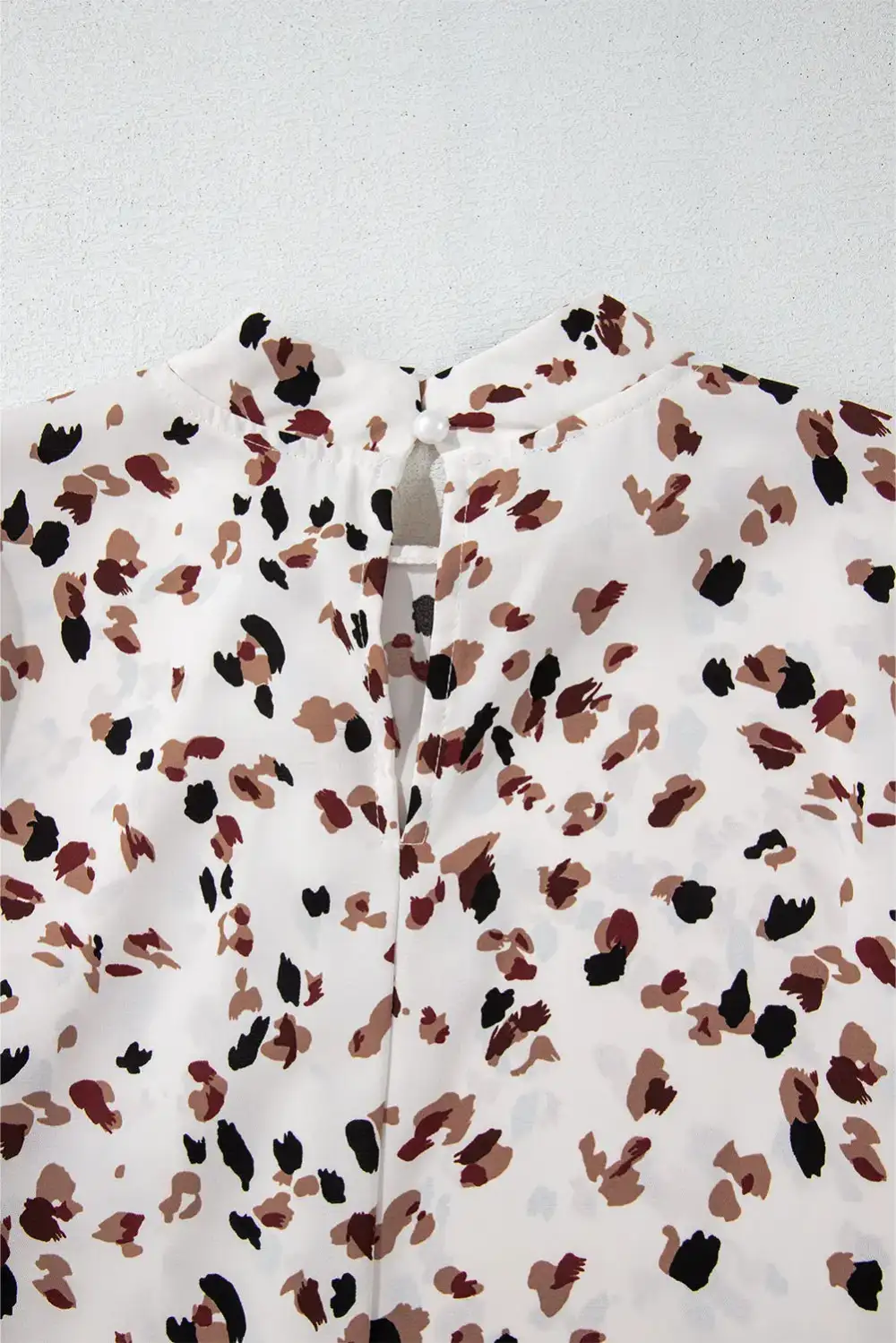 Leopard Print Pleated Puff Sleeve Blouse