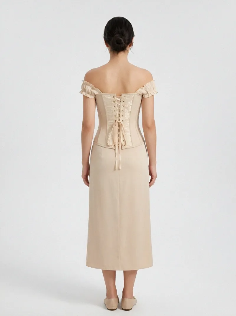 Jacquard Lace-Up Vintage-Inspired Women's Corset Top