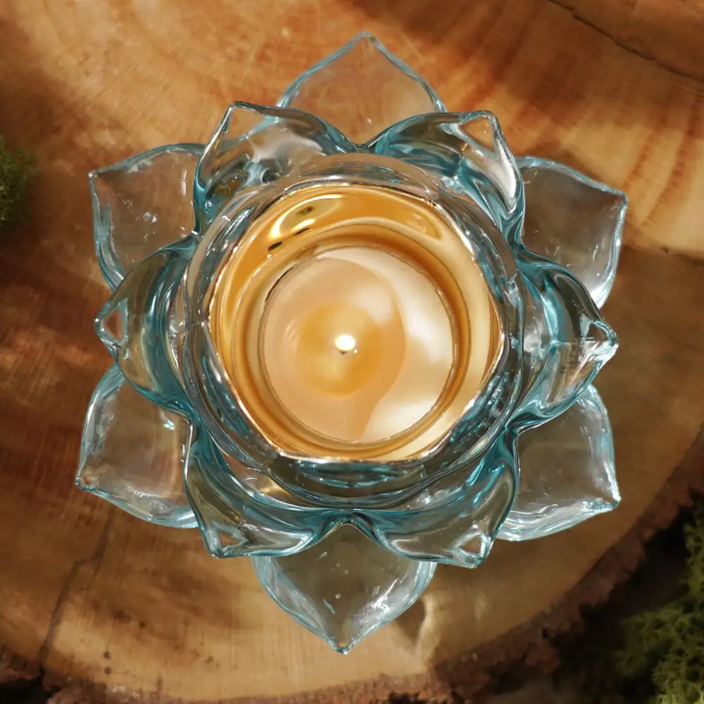 Light Blue Lotus Glass Tealight Holder