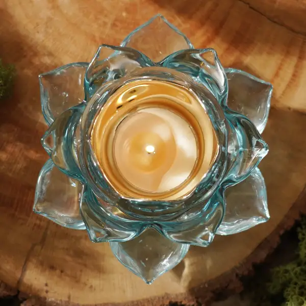 Light Blue Lotus Glass Tealight Holder