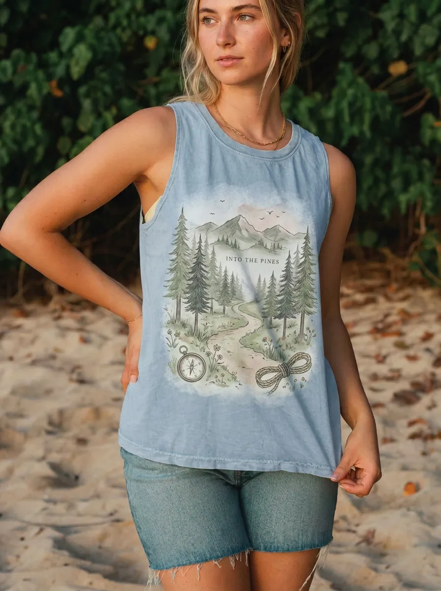 Women's Nature Hiking Lover Forest Compass Printed Tank Top