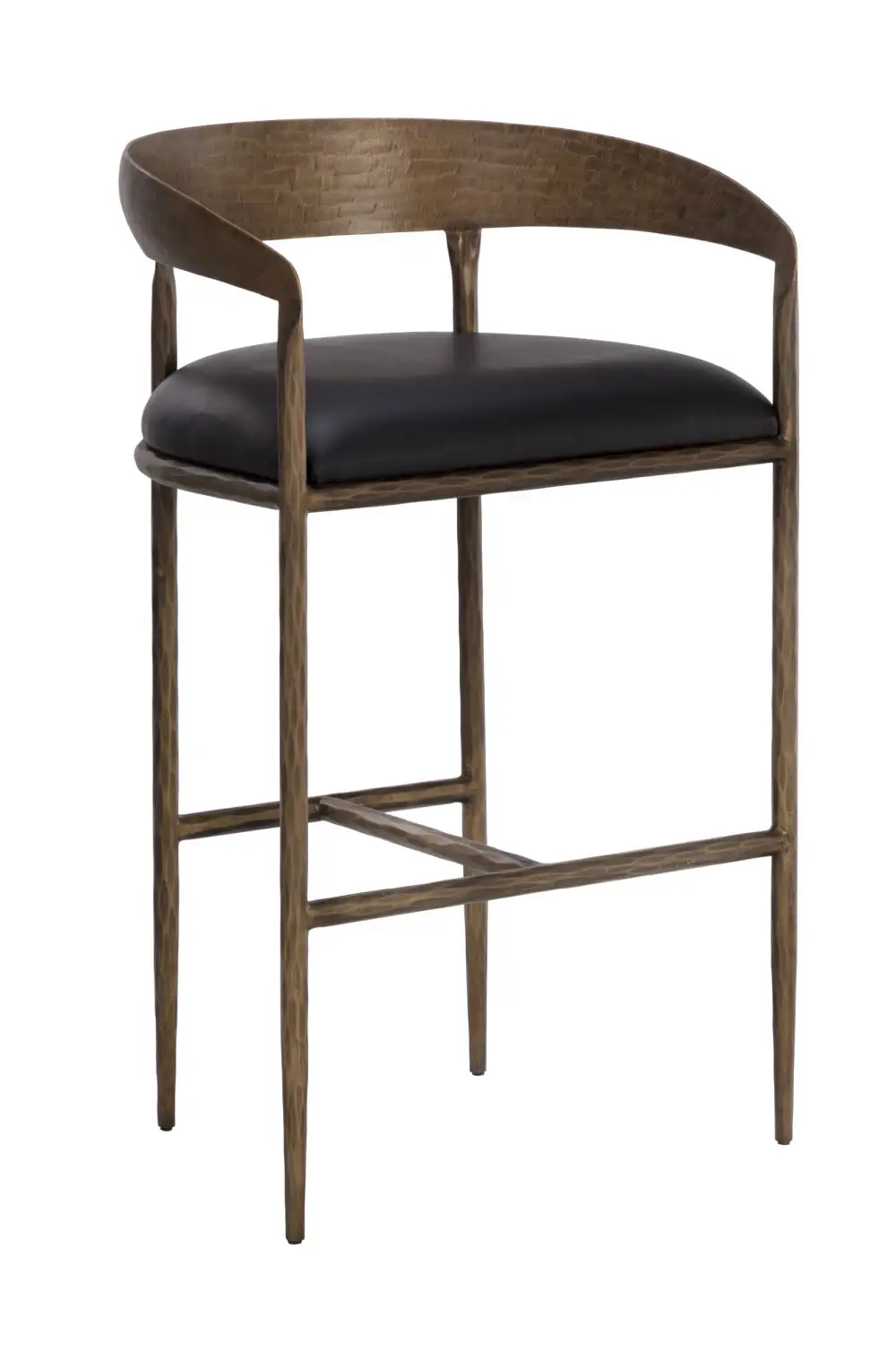 Leather Hammered-Metal Bar Stool