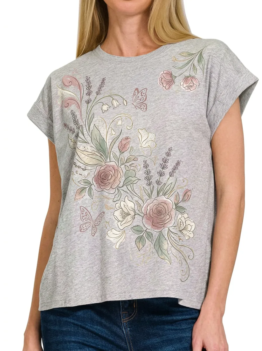 Women's Floral Butterfly Nature Lover Printed T-shirt