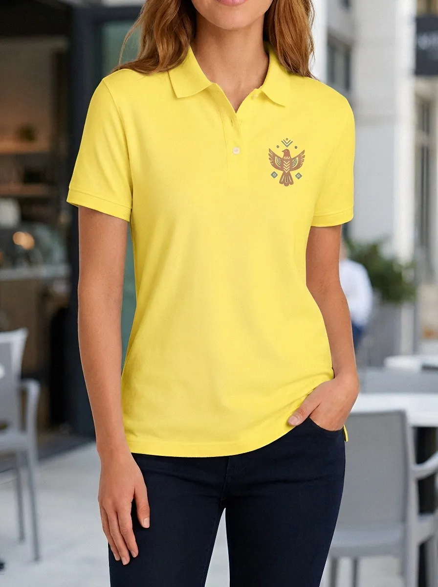 Women's Tribal Bird Boho Art Printed Polo Shirt