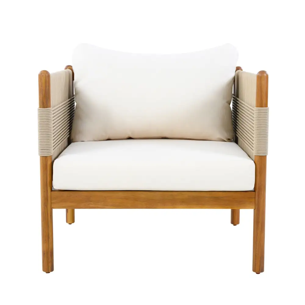 Refined Rope and Teak Outdoor Lounge Chair