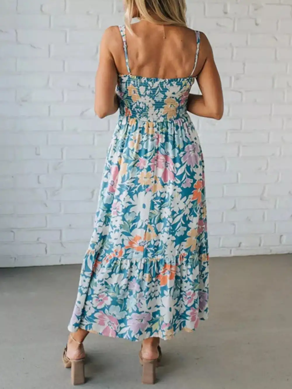 Smocked Smocked Square Neck Midi Dress