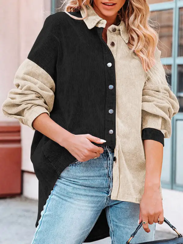 Collared Corduroy Relaxed Pocketed Jacket