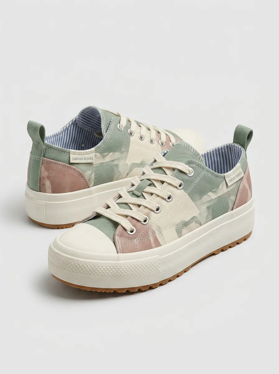 Women's Camouflage Pattern Printed Platform Canvas Shoes
