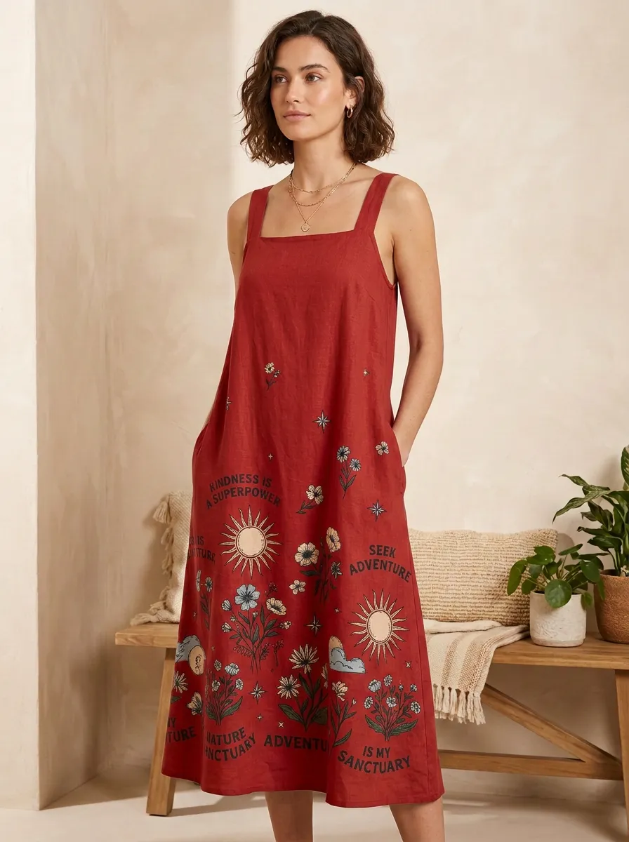 Women's Nature Lover Floral Sun Quote Printed Midi Dress