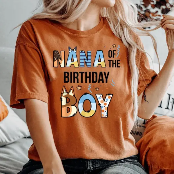 Nana Of The Birthday Boy Party Blue Dog Lover Matching Women's Oversized Comfort T-shirt