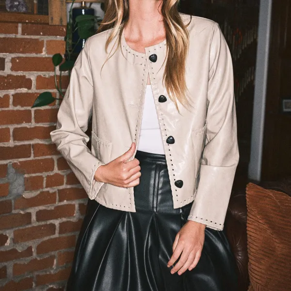 Relaxed Whipstitch Detail Leather Jacket