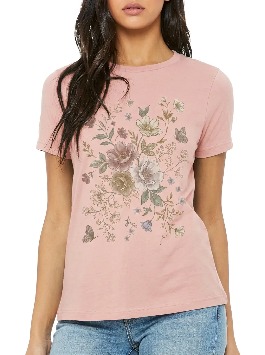 Women's Floral Butterfly Nature Lover Printed T-shirt