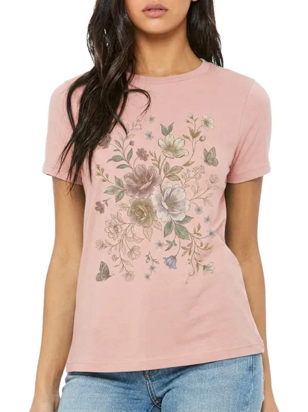 Women's Floral Butterfly Nature Lover Printed T-shirt