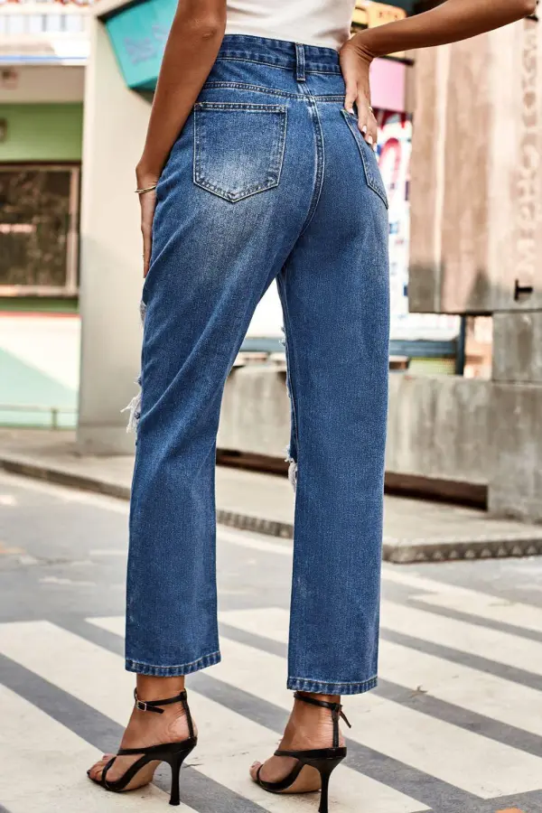 Distressed Buttoned Pocket Denim Jeans