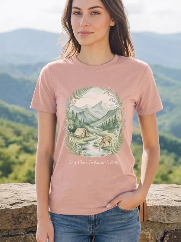 Women's Nature Lover Camping Deer Mountain Printed T-shirt