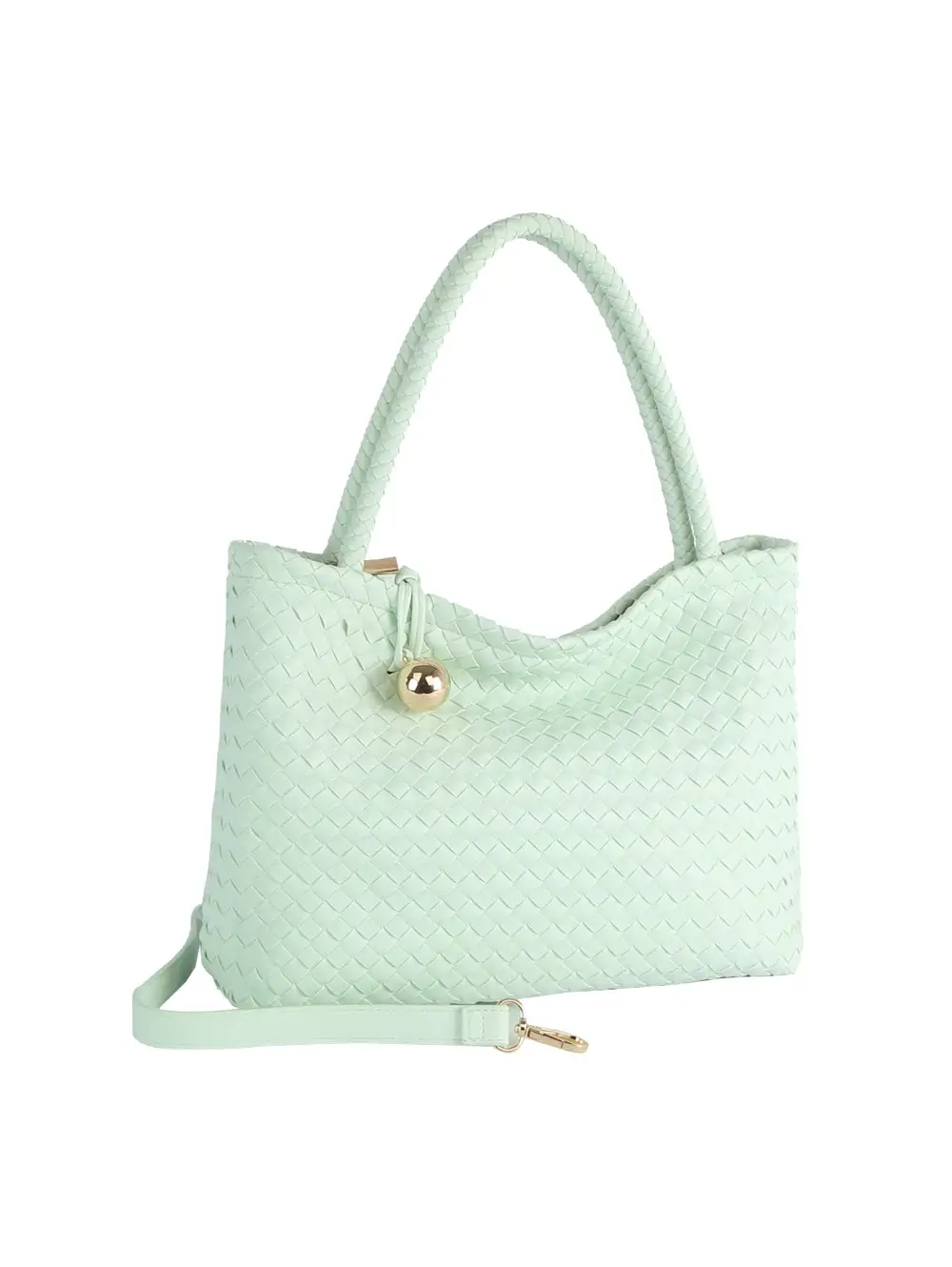 Woven Ball Clasp Tote Bag