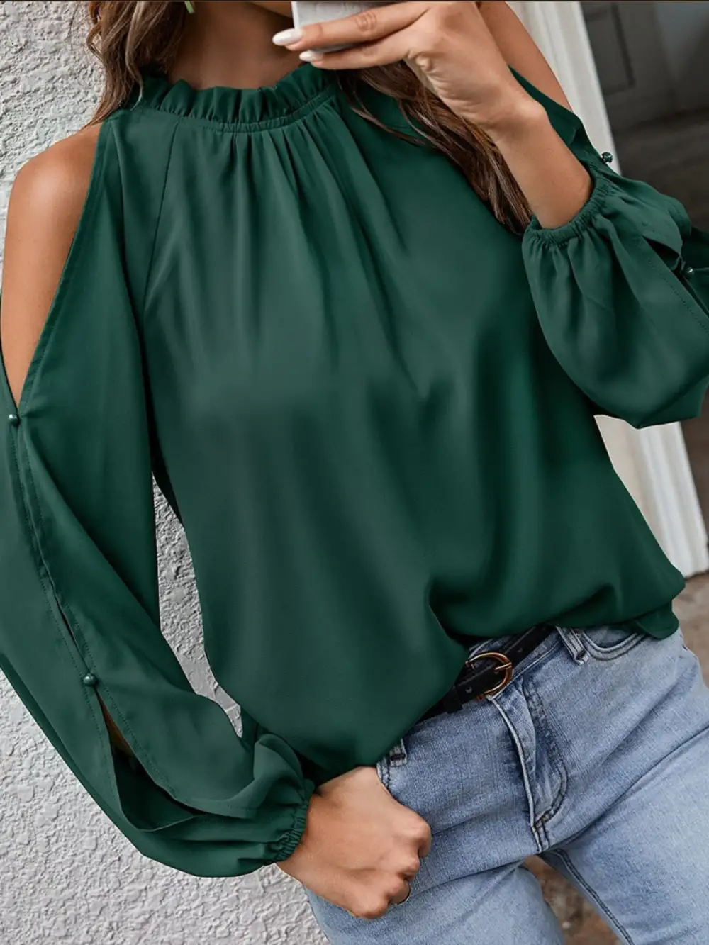 Cold Shoulder Frill Neck Blouse