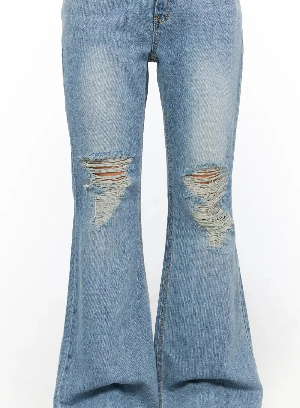 Low-Rise Distressed Flared Jeans
