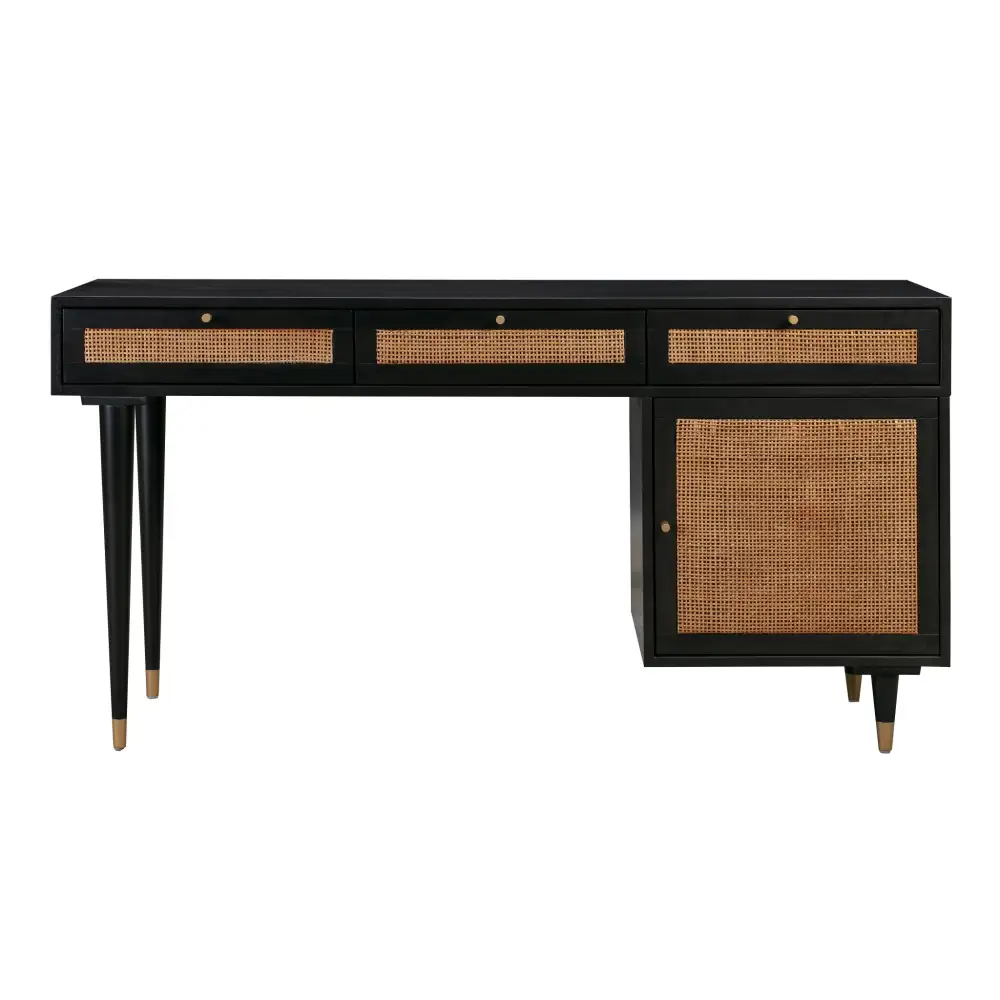 Woven Storage Cane Brass Detail Desk