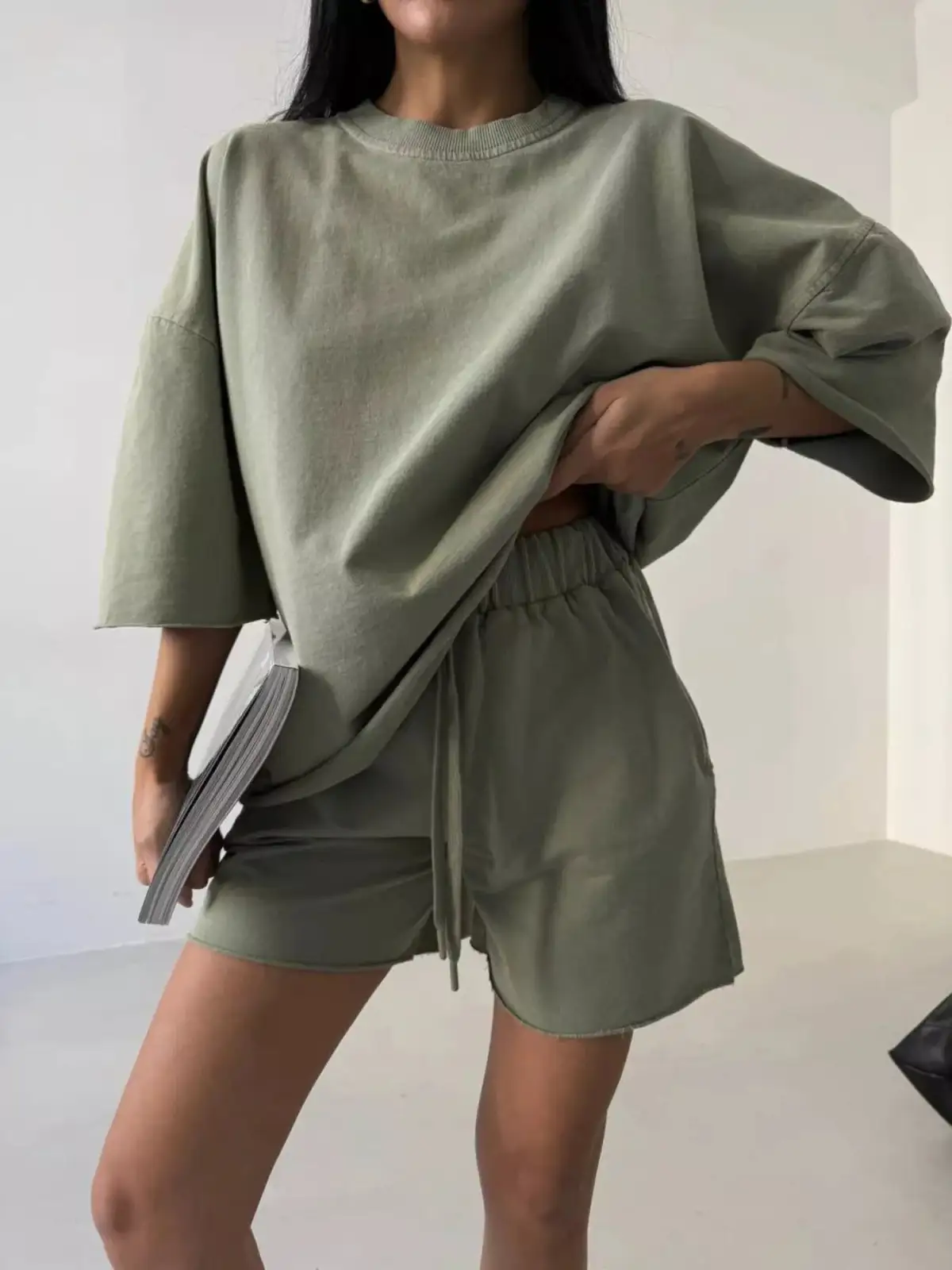 Relaxed Refined Drawstring Tee and Shorts Matching Set
