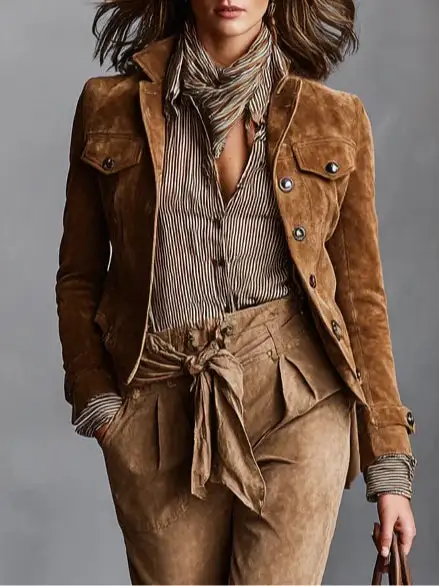 Single-Breasted Cropped Suede Jacket