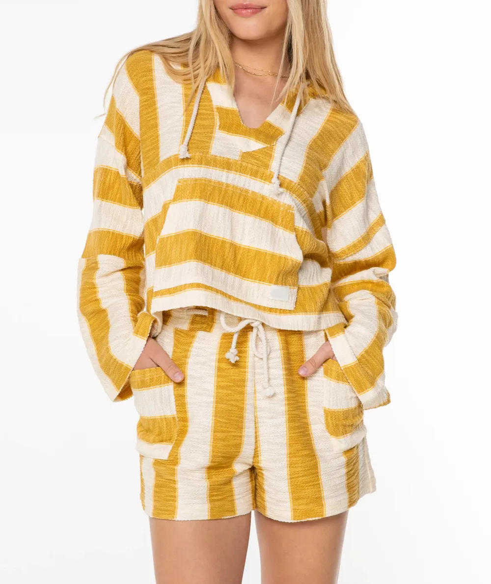 Coarse Striped Hooded Pure Cotton Sweatshirt