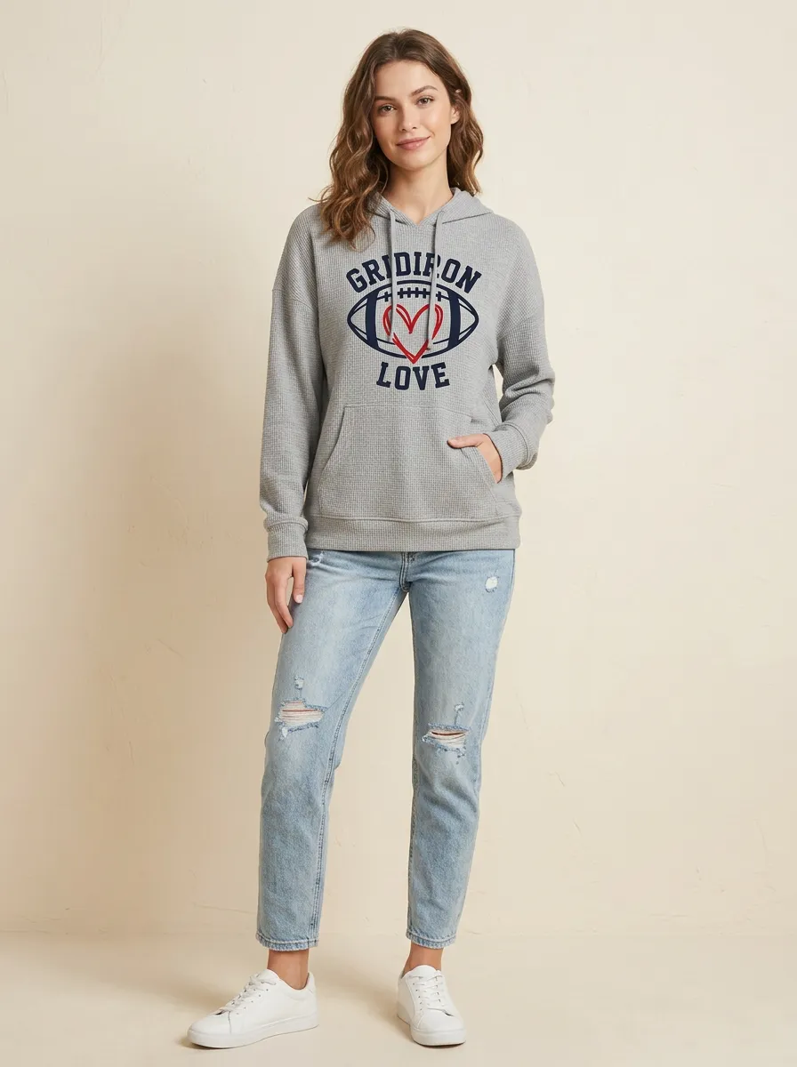 Women's Vintage Inspired Gridiron Heart Ball Love Graphic Hoodie