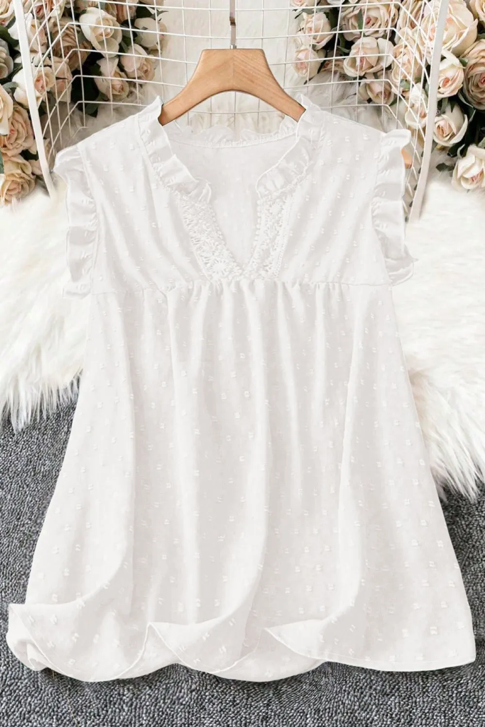 Ruffled Lace V-Neck Blouse