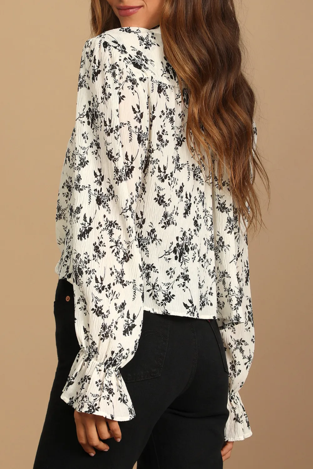Daily Floral Print Button-Up Long Sleeve Top