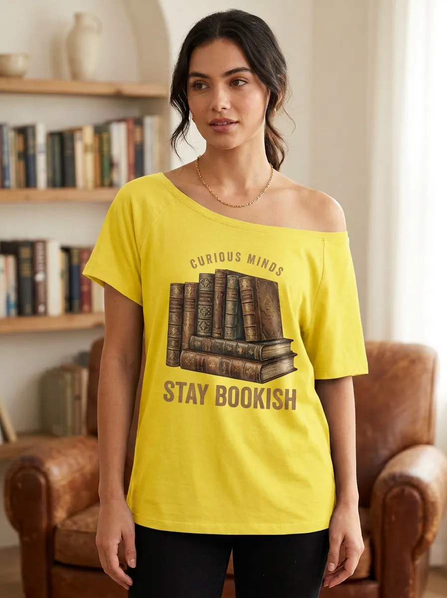 Women's Book Lover Curious Minds Vintage Books Printed T-shirt