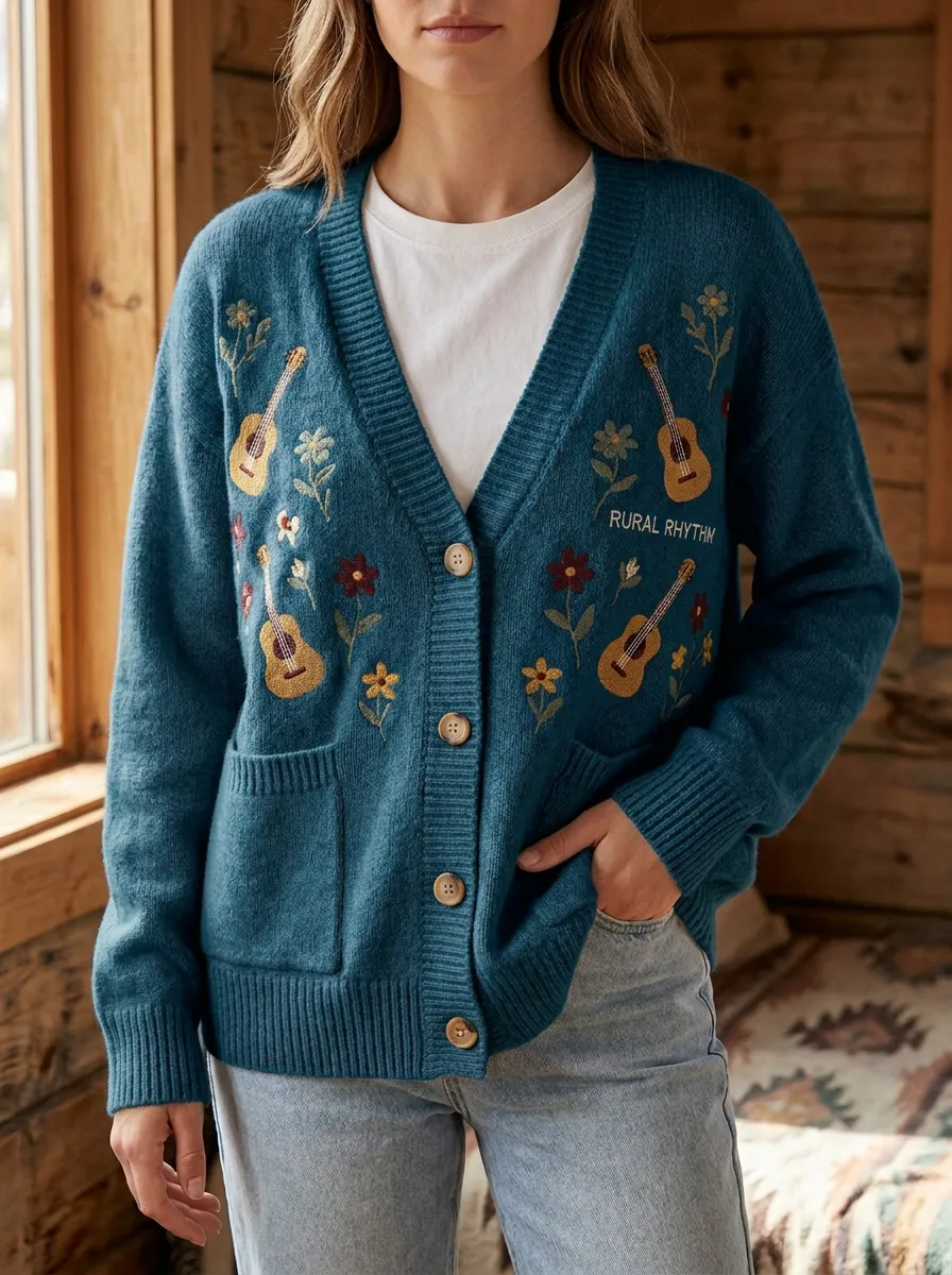Floral Embroidered Women's Country Music Casual Cardigan