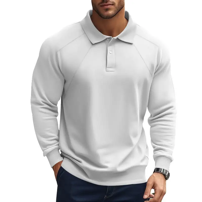 Ribbed Button Placket Raglan Sleeve Polo Shirt