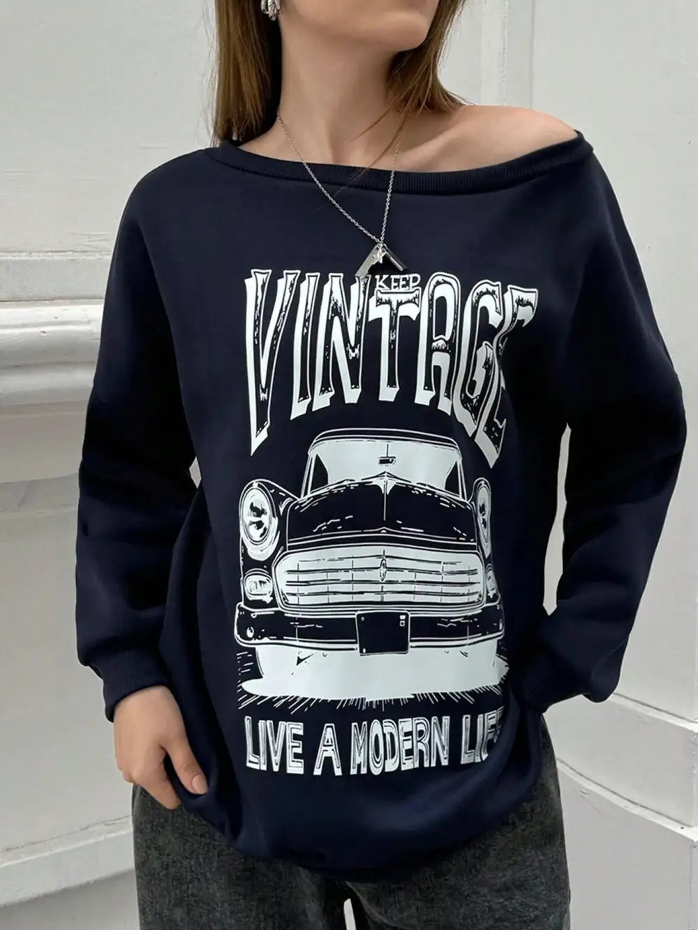 Women Car Letter Graphic Car Graphic Sweatshirt