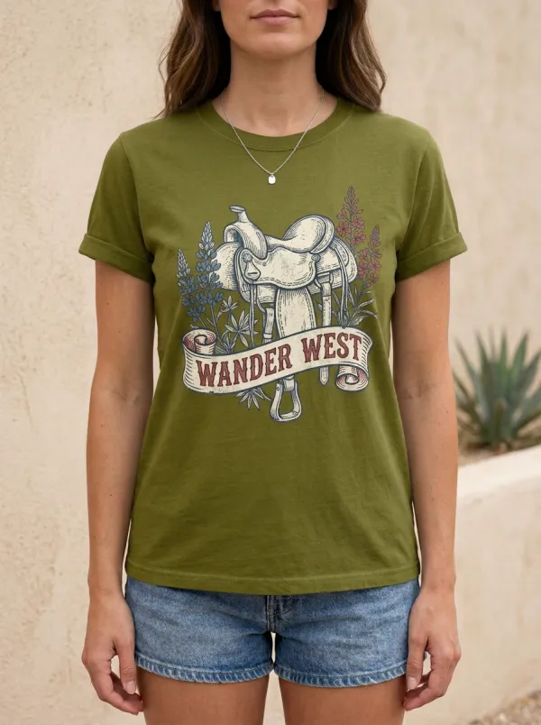 Floral Wander-West Western Crewneck T-Shirt