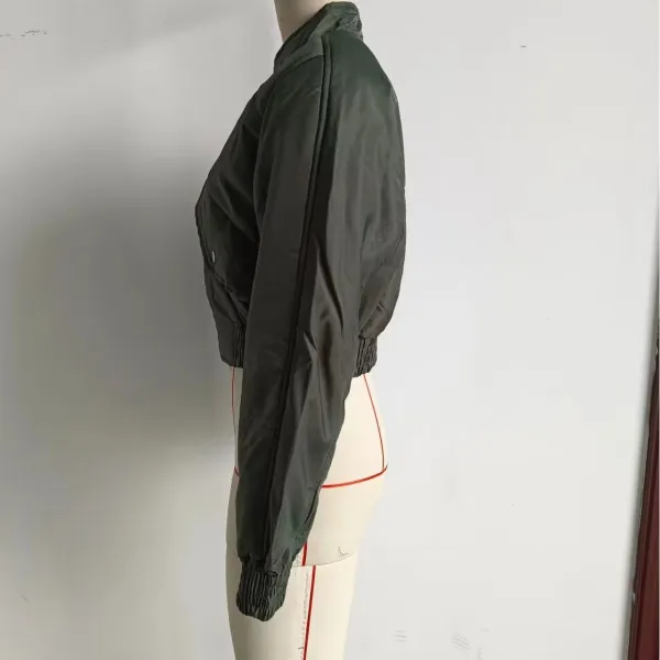 Cropped Quilted Stand Collar Flap Pocket Bomber Jacket
